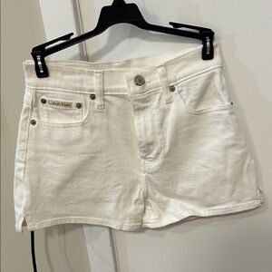 Calvin Klein Women's White Jean High Rise Mini Shorts
